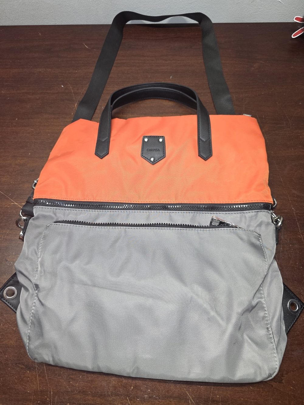 Carpisa Two-Tone Orange and Gray Tote Bag